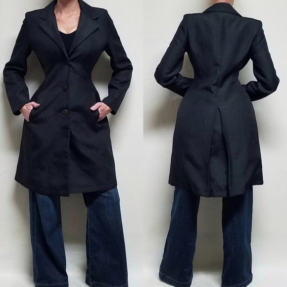 VINTAGE 90s Via Spiga Black Embossed Zebra Print Lightweight Fitter Overcoat 6 - Picture 1 of 14